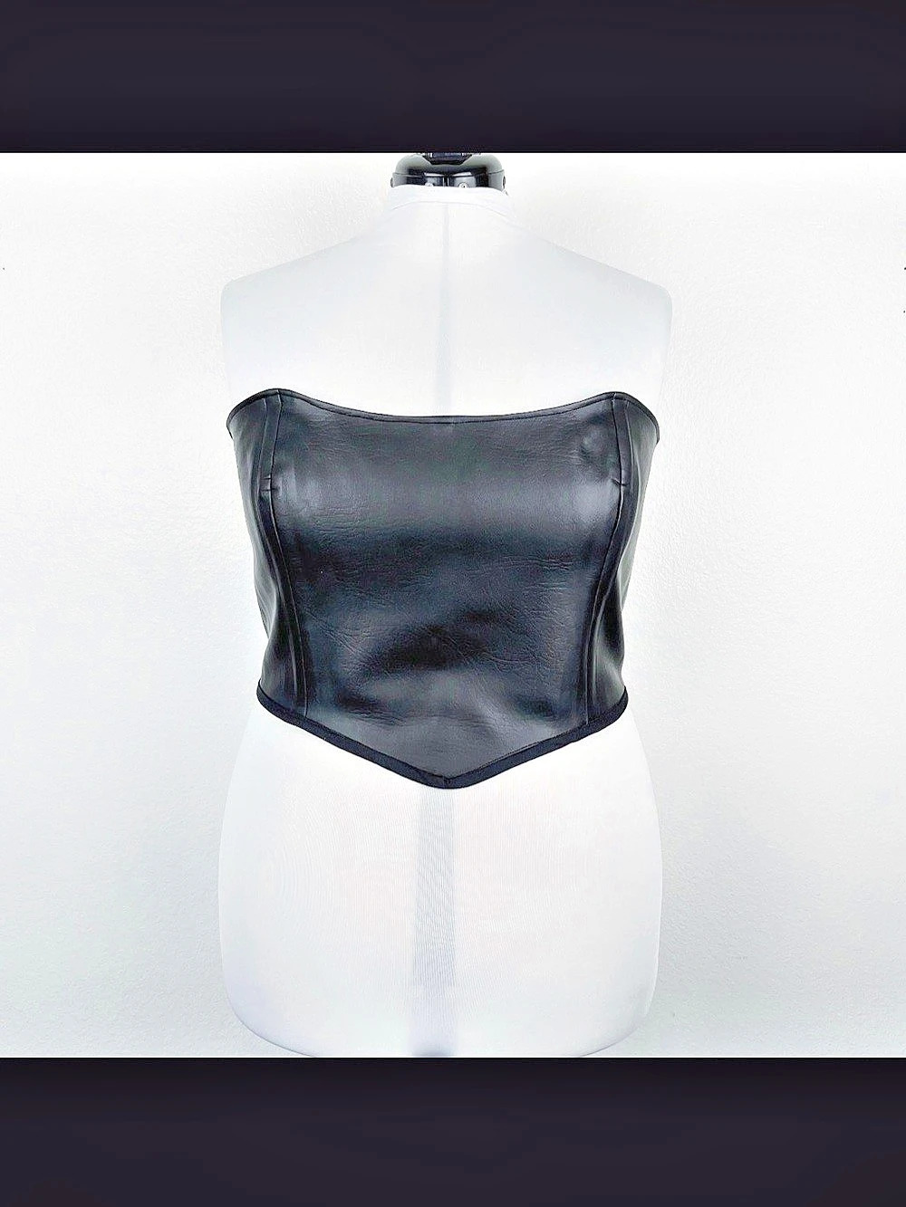 Handmade Black Faux Leather Corset Top OOAK